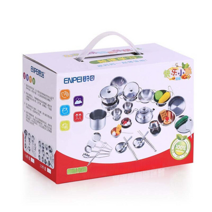Mini Cozinha Infantil Em Aço Inox 25 Peças