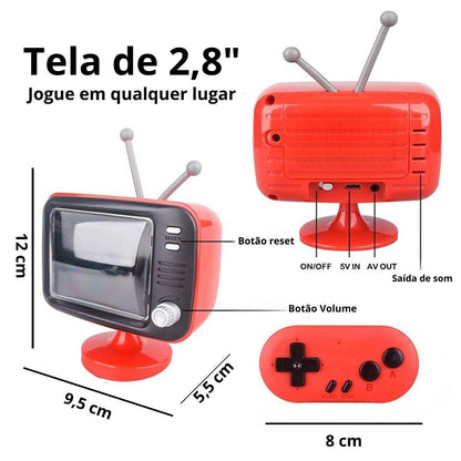 Mini Game Retrô Duplo – 300 Jogos | 2 Controles + TV Mini