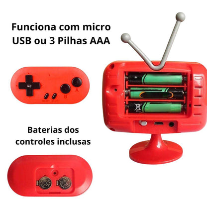 Mini Game Retrô Duplo – 300 Jogos | 2 Controles + TV Mini