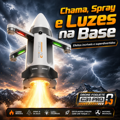 Drone Foguete C31 Pro | Câmera, Efeito de Fumaça e Luz