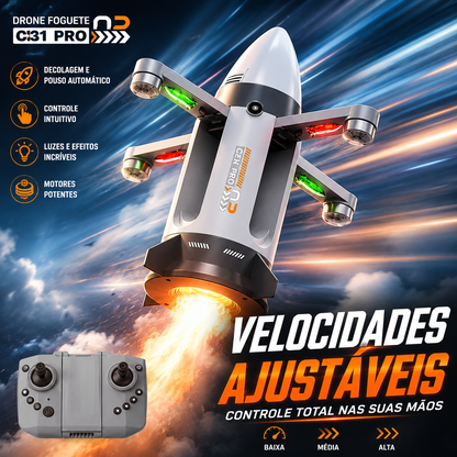 Drone Foguete C31 Pro | Câmera, Efeito de Fumaça e Luz