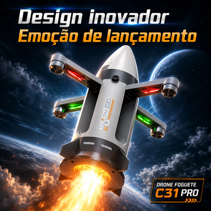 Drone Foguete C31 Pro | Câmera, Efeito de Fumaça e Luz