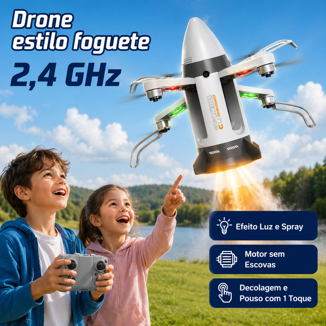 Drone Foguete C31 Pro | Câmera, Efeito de Fumaça e Luz
