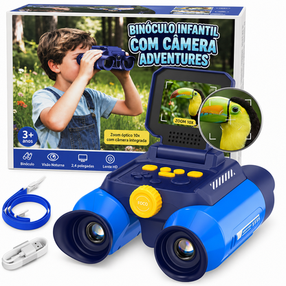 Binóculo Infantil com Câmera Adventures | Zoom 10X, Visão Noturna e Tela 2.4"