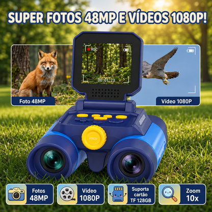 Binóculo Infantil com Câmera Adventures | Zoom 10X, Visão Noturna e Tela 2.4"