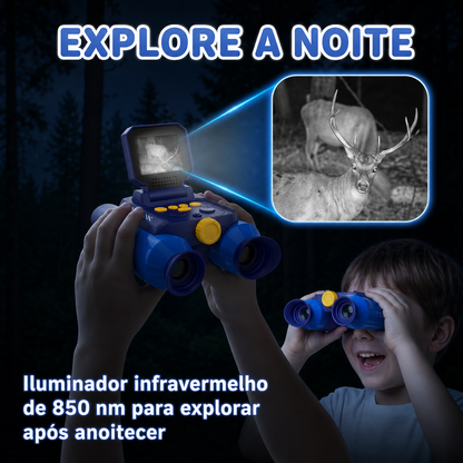 Binóculo Infantil com Câmera Adventures | Zoom 10X, Visão Noturna e Tela 2.4"