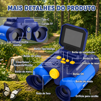 Binóculo Infantil com Câmera Adventures | Zoom 10X, Visão Noturna e Tela 2.4"