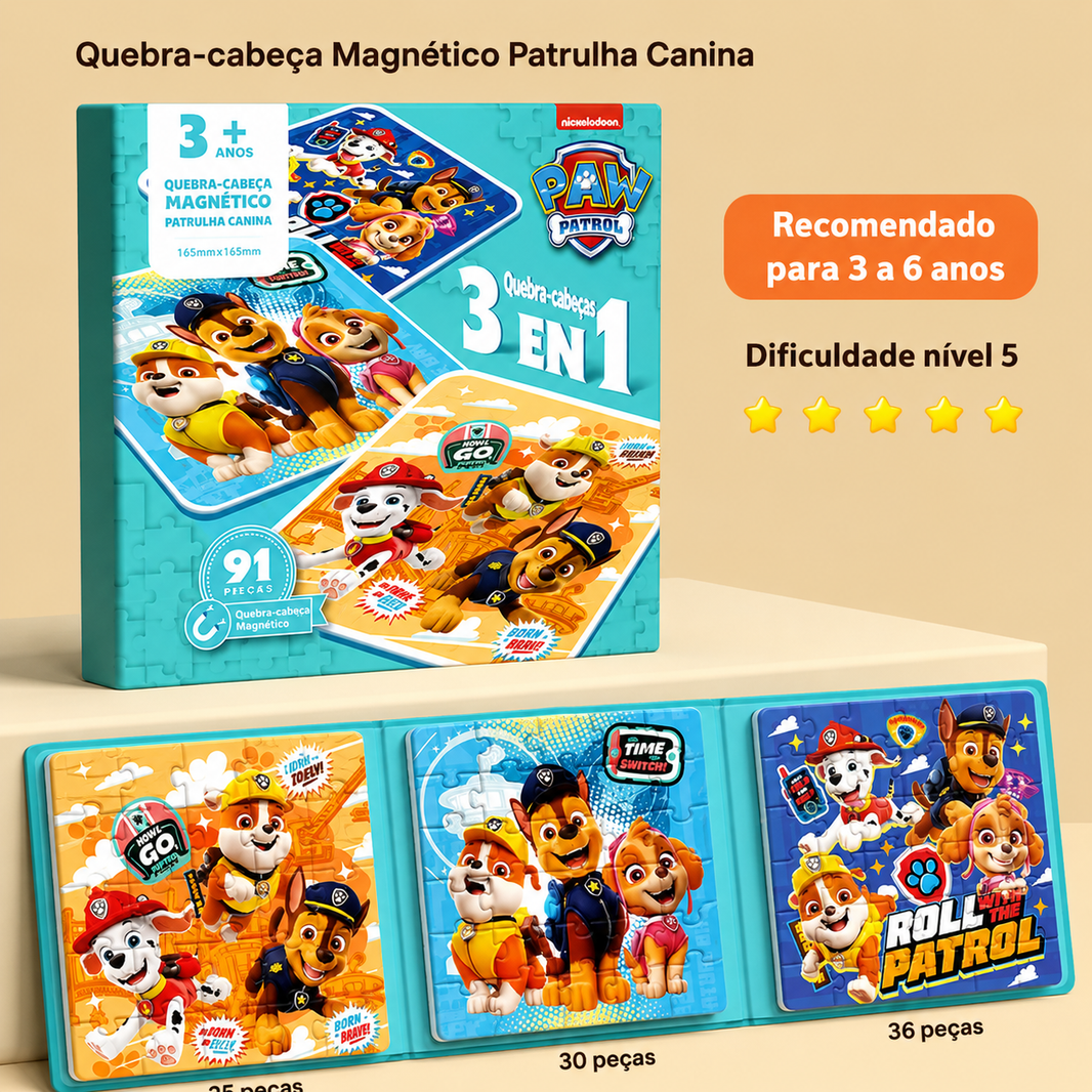 Quebra Cabeça Magnético Patrulha Canina 3 em 1