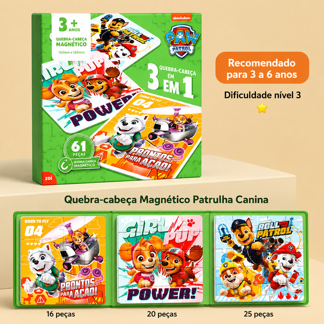 Quebra Cabeça Magnético Patrulha Canina 3 em 1