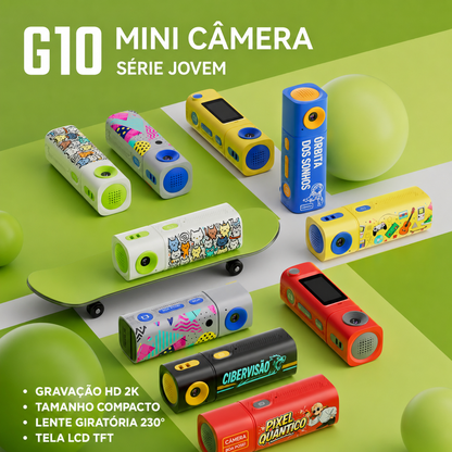 Mini Câmera G10 Série Jovem | Compacta, Lente 230° e Tela LCD