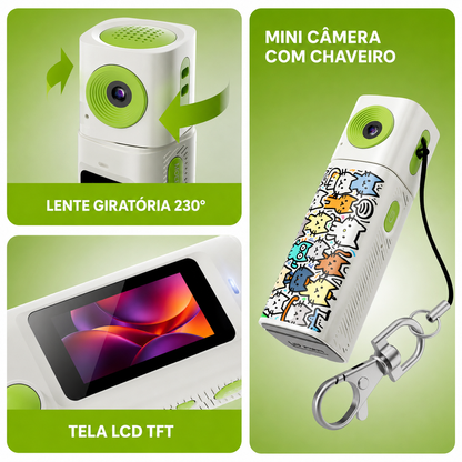 Mini Câmera G10 Série Jovem | Compacta, Lente 230° e Tela LCD