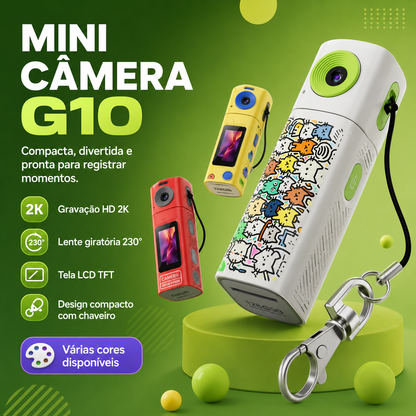 Mini Câmera G10 Série Jovem | Compacta, Lente 230° e Tela LCD
